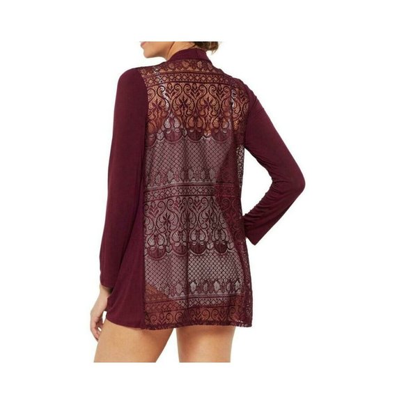 Rhonda Shear Women's Crochet Back Cardigan Wrap Top Solid Burgundy 2X 3X NWOT - Picture 2 of 8